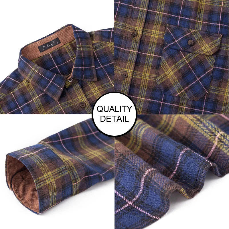 Flannel Plaid Shirts for Men 100% Cotton Checkered Casual Long Sleeve Warm Winter Shirt 2 Pocket Male Clothing Ware EU US Size