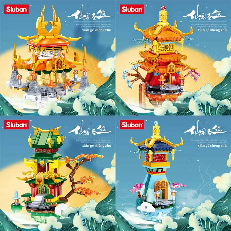 

500Pcs SLuban China Style Myth Classic Street View Set Palace Building Blocks Set City Blocks Toys For Kids Birthday Christmas