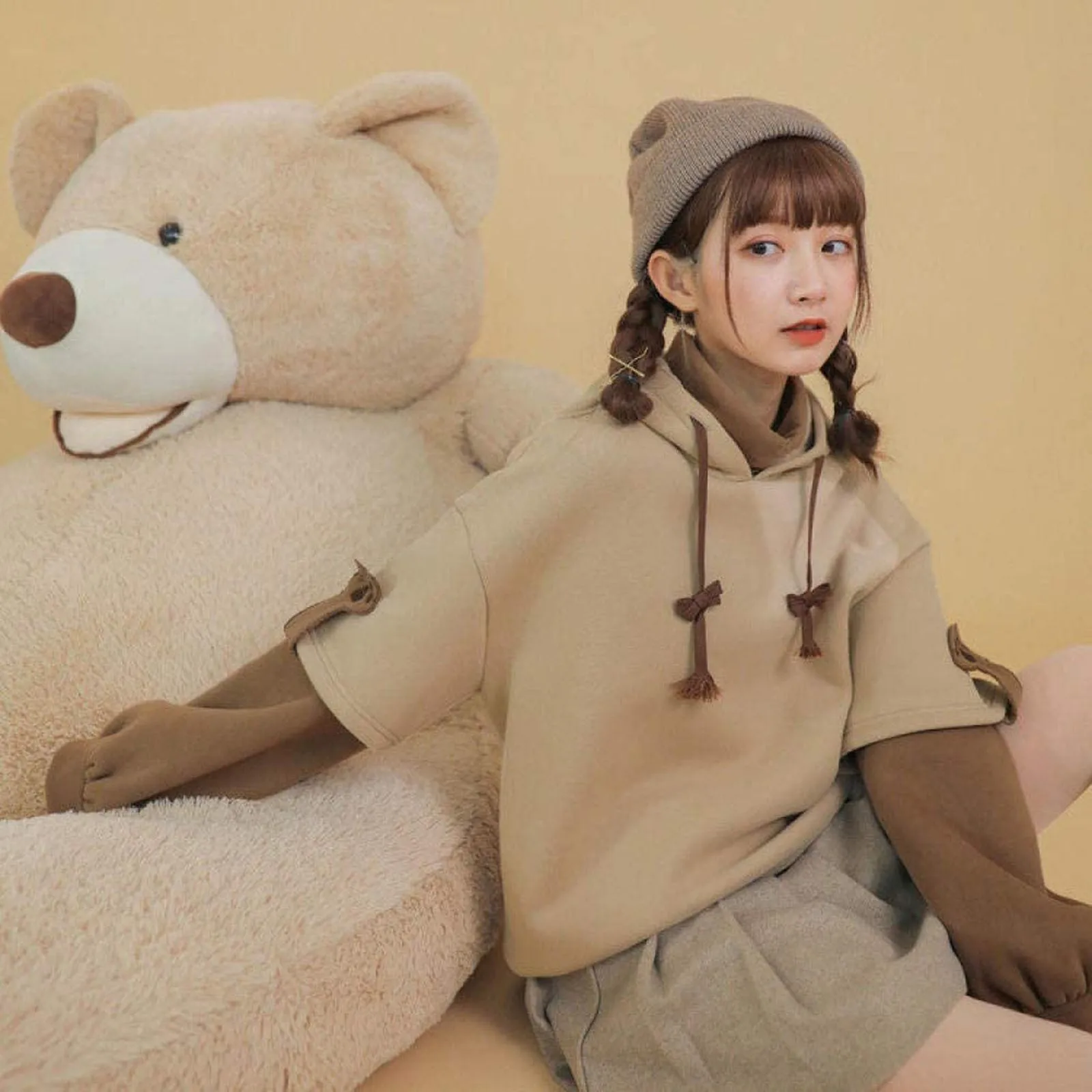 women sweetshirts Brown Bear Hoodie Cute Autumn Winter Long Sseeve Sweatshirt Personality Bag Oversized Pullover толстовки