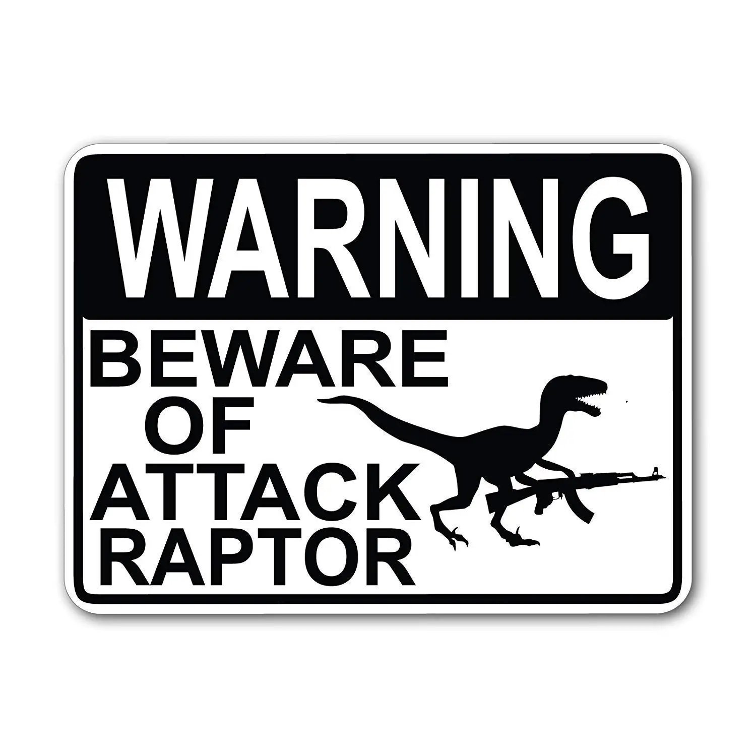 

SLALL Beware of Attack Raptor with Rifle White Retro Street Sign Household Metal Tin Sign Bar Cafe Car Motorcycle Garage Decorat