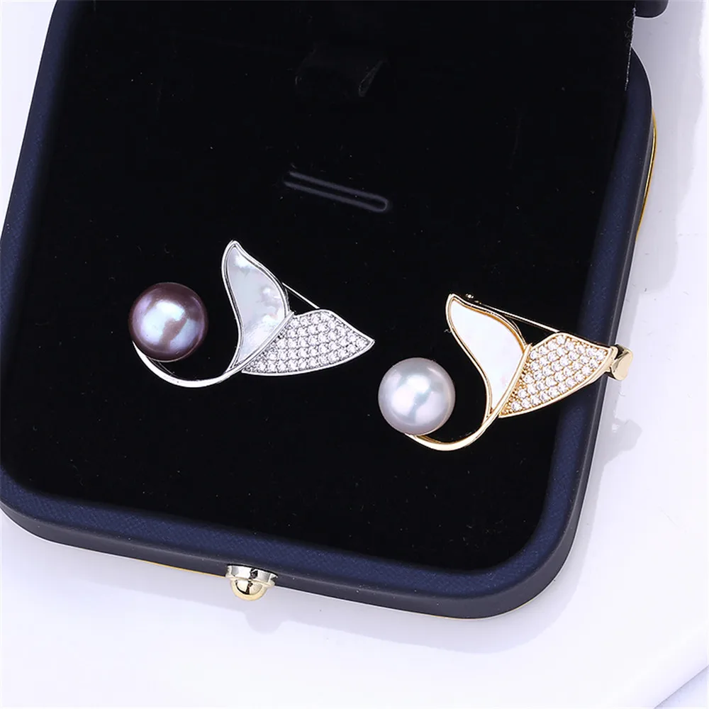 

For Women Fine Presents Inlaid zircon fish tail Brooch Pin Corsage Natural Freshwater Pearl
