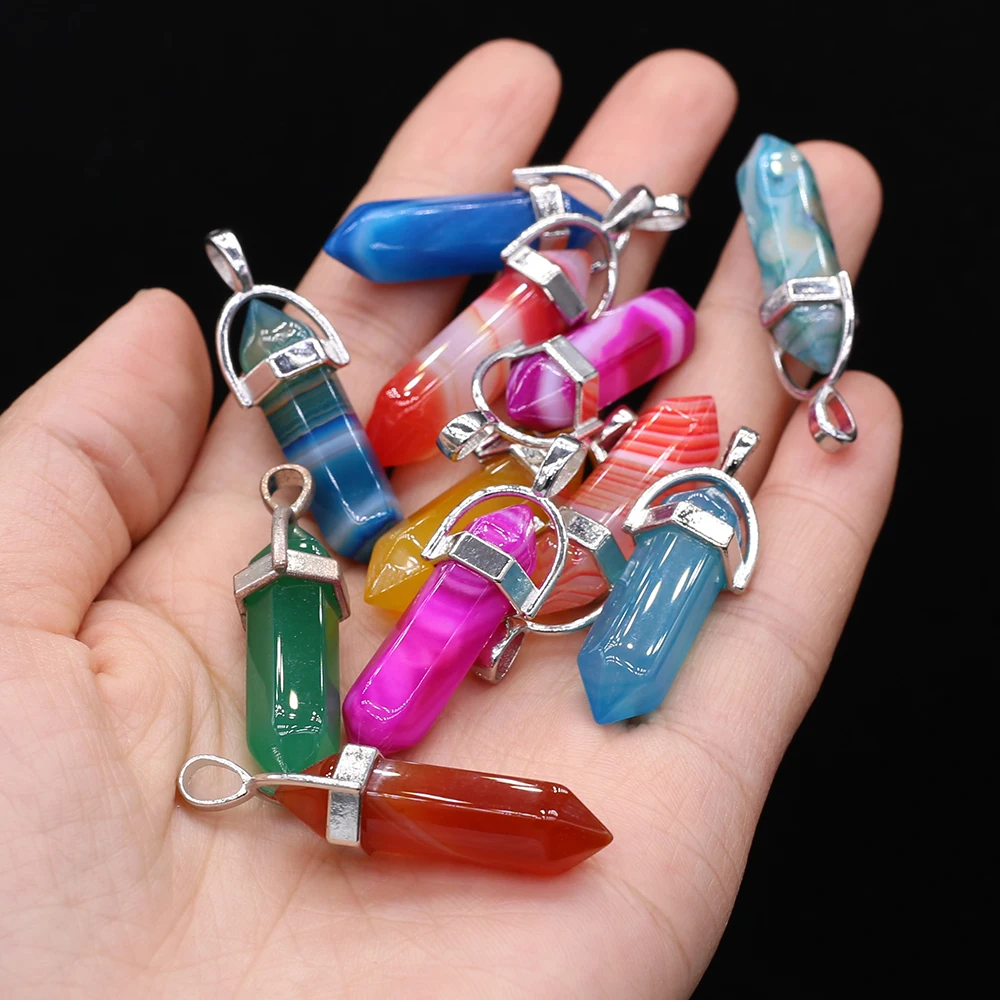

6pcs/lot Natural Stone Pendant Charms Hexagonal Prism Natural Agates Pendant for Women DIY Jewerly Necklace Making 25x25mm