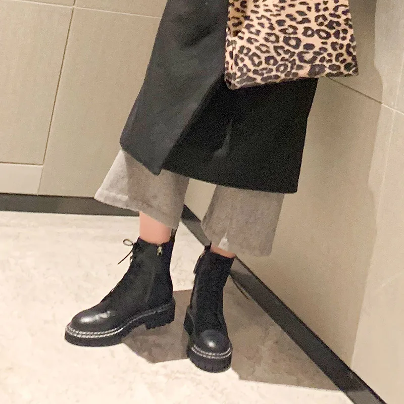 SARAIRIS Luxury Brand Real Genuine Leather Cow Leather Pigskin Shoes Woman Casual Boot Leisure Fall Ankle Boots Women Shoe