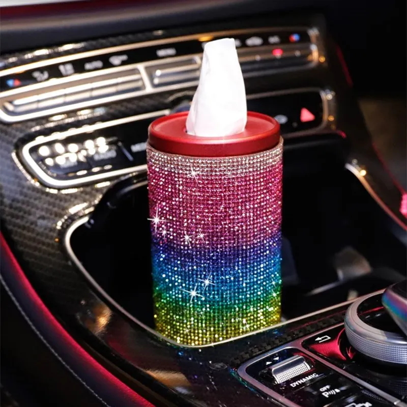 

Full Rhinestones Rainbow Gradiant Car Decoration Supplies Car Tissue Box Cute Tissue Box In The Car Creative Car Drawer Boxs
