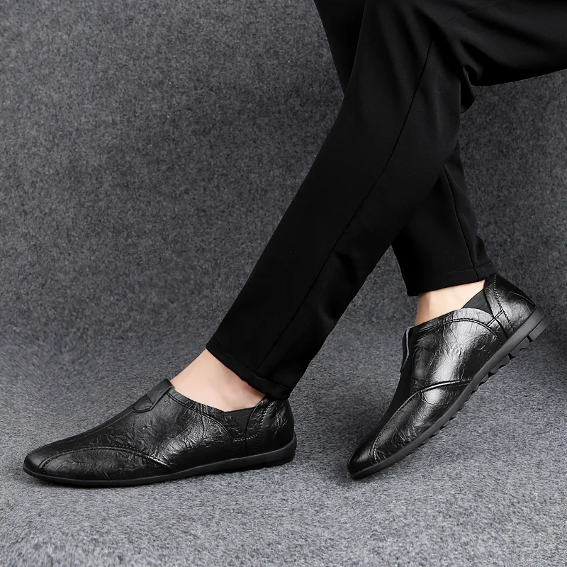 Лоферы мужские из натуральной кожи дышащие без застежки Повседневная Уличная