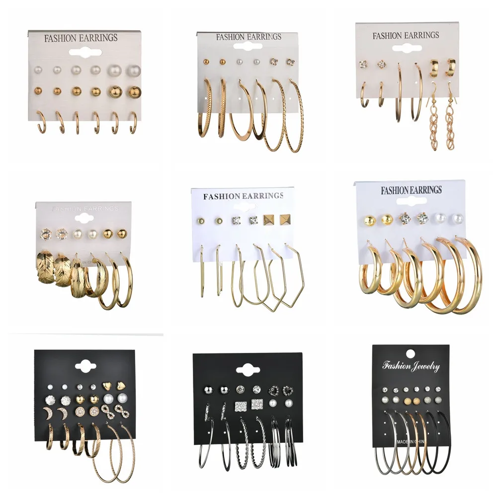 Модные серьги-гвоздики в стиле бохо 12 пары/компл. Стразы с кристаллами