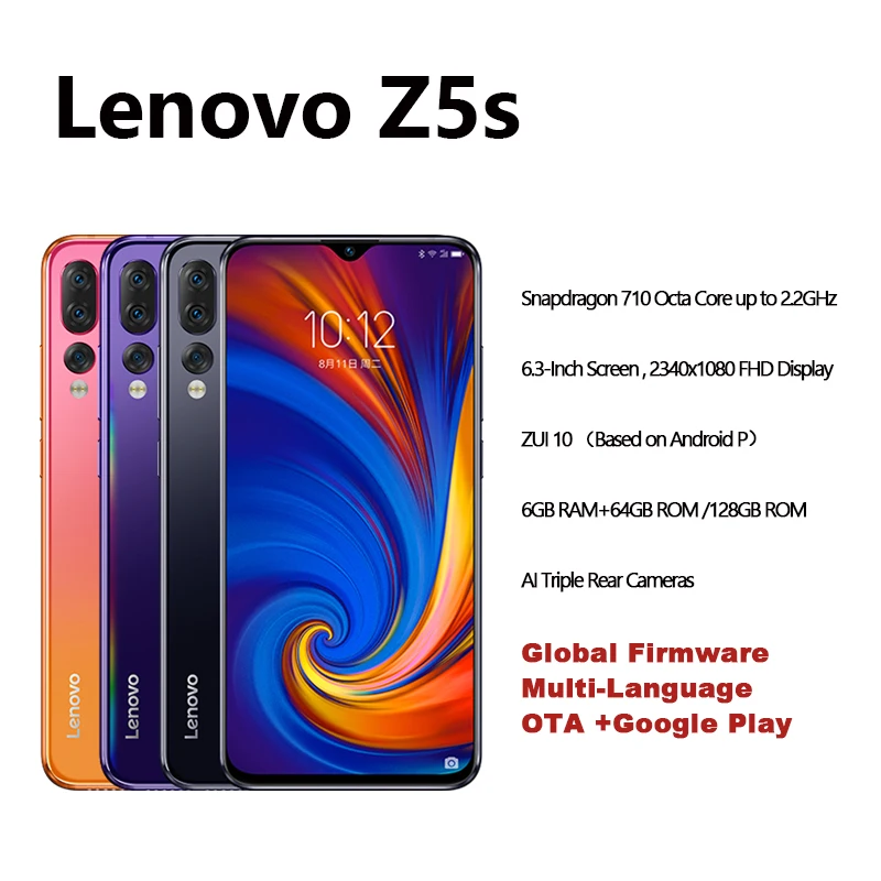 Глобальная версия Lenovo Z5s Восьмиядерный процессор Snapdragon 710 6 ГБ 128 мобильный