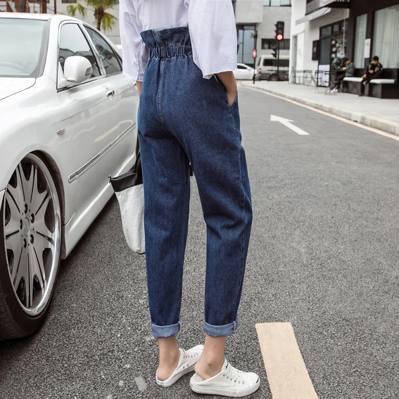 

High waist Flower style jeans female bundle waist straight jeans spring summer new fashion ankle length pants with belt wq2134