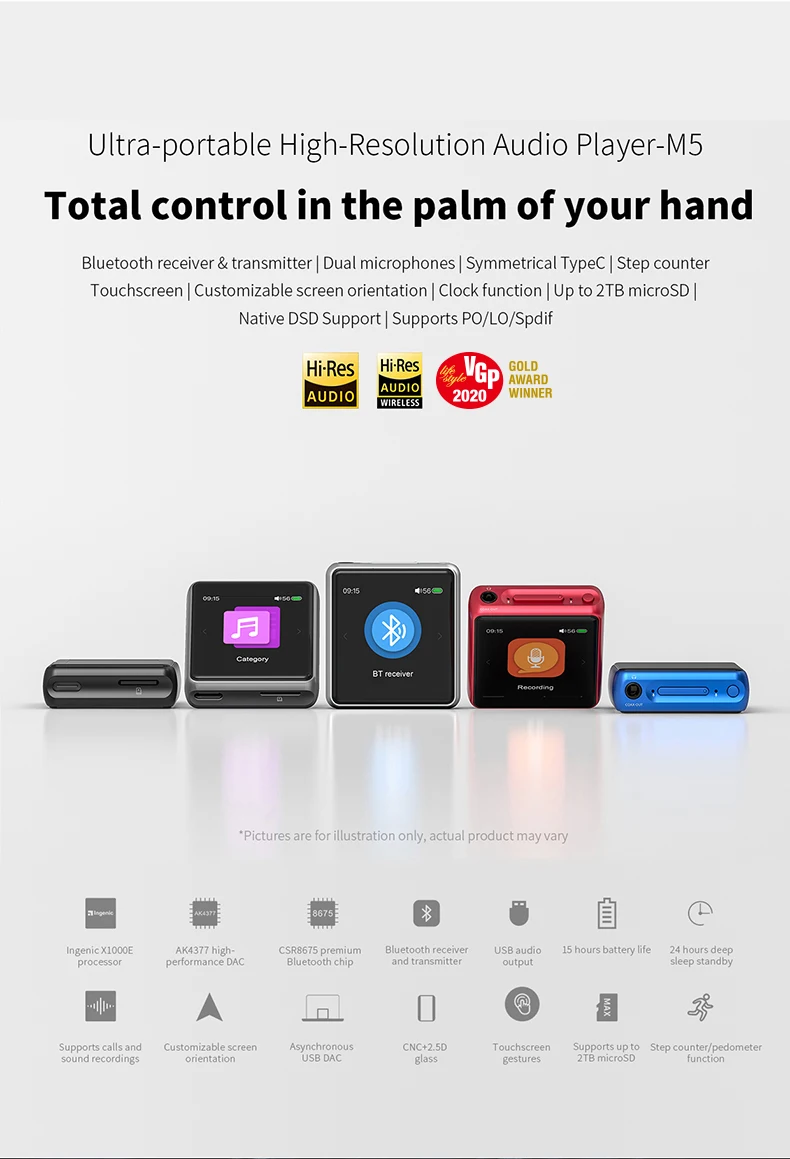 FiiO M5 HiFi MP3-плеер | AK4377 | CSR8675 | 32 бит/384кгц | nent DSD128 | сенсорный экран | aptX/LDAC передача/получение | USB DAC | Поддержка звонков