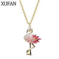 gold color cute pink rhinestone flamingo pendant women necklace fashion party collection jewelry necklaces pendants