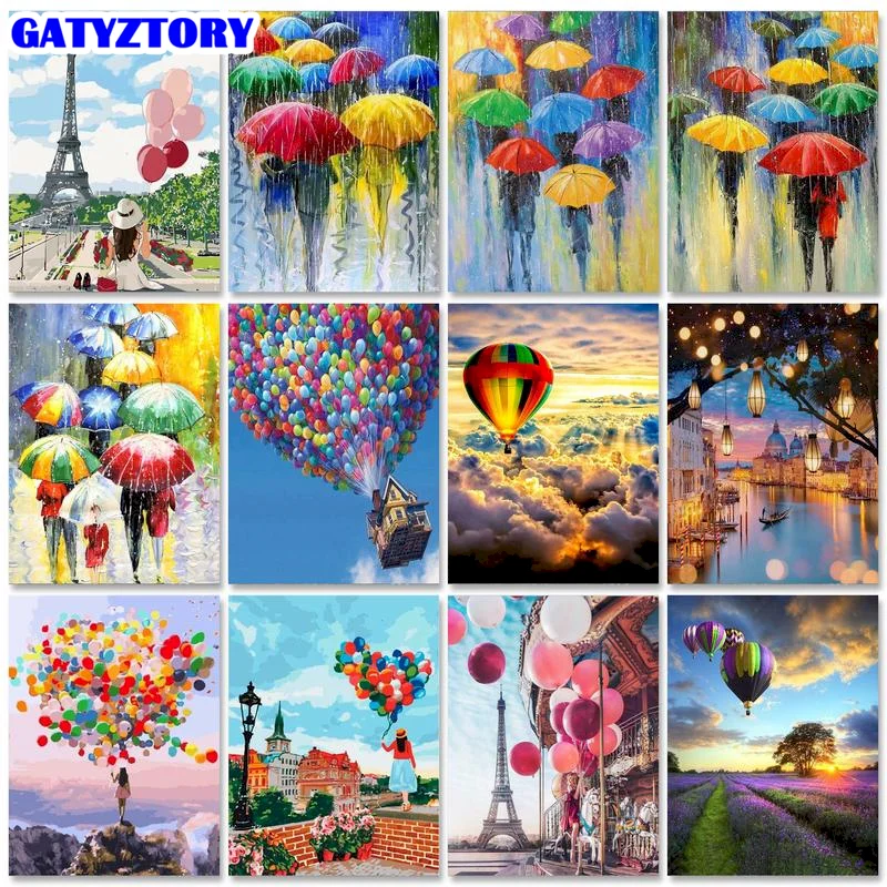 

GATYZTORY Frameless Paint By Number Balloon Landscape Digital Painting Kits DIY Canvas Picture Hand Painted Home Decoration
