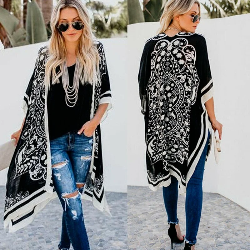 

Women's Bikini Cover Swimsuit Beach Long Skirt Wrap Skirt Apron Kimono Kraft Long Skirt Printed Loose Casual Long Blouse Coat