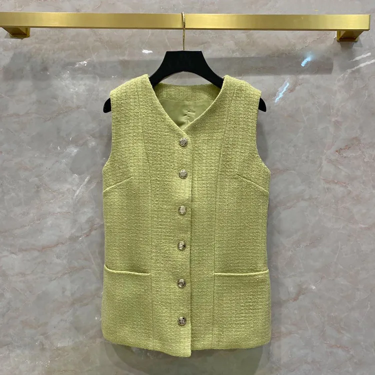 

V Green New Avocado neck jacket temperament commuter design feeling pure color wool silk top fashion