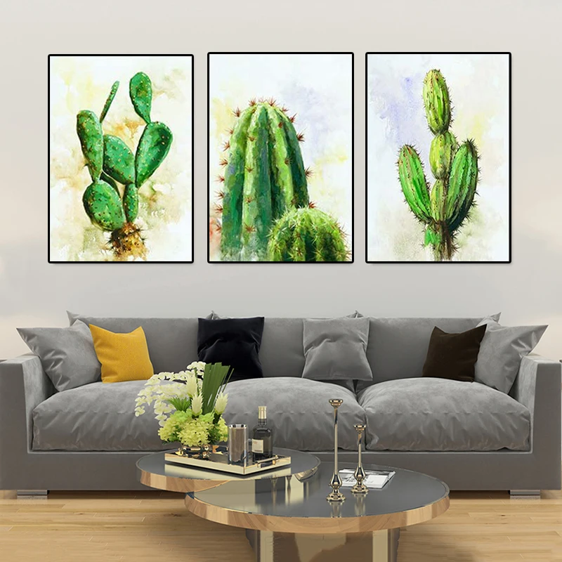 

Green Desert Plant Wall Art Poster Cactus Picture Interior Canvas Painting and Prints For Office Home Decoration Frameless
