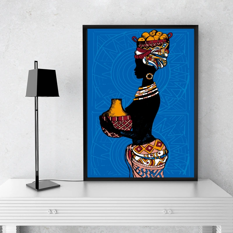 

Beautiful African Black Woman Illustration Wall Art Canvas Painting for Living Room Interior Picture Figure Portrait Poster