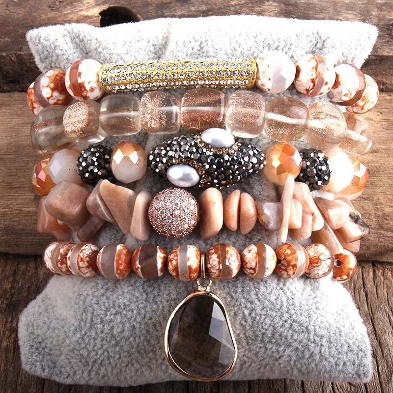 Комплект женских браслетов из натурального камня 5 шт. | Украшения и аксессуары