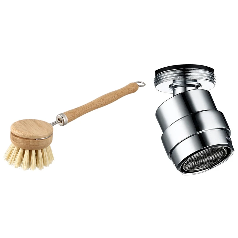 

Promotion! 1 Pcs Wooden Long Handle Pan Pot Brush Cleaning Brush & 1 Pcs 360 Degree Faucet Aerator Water Bubbler Saving Tap