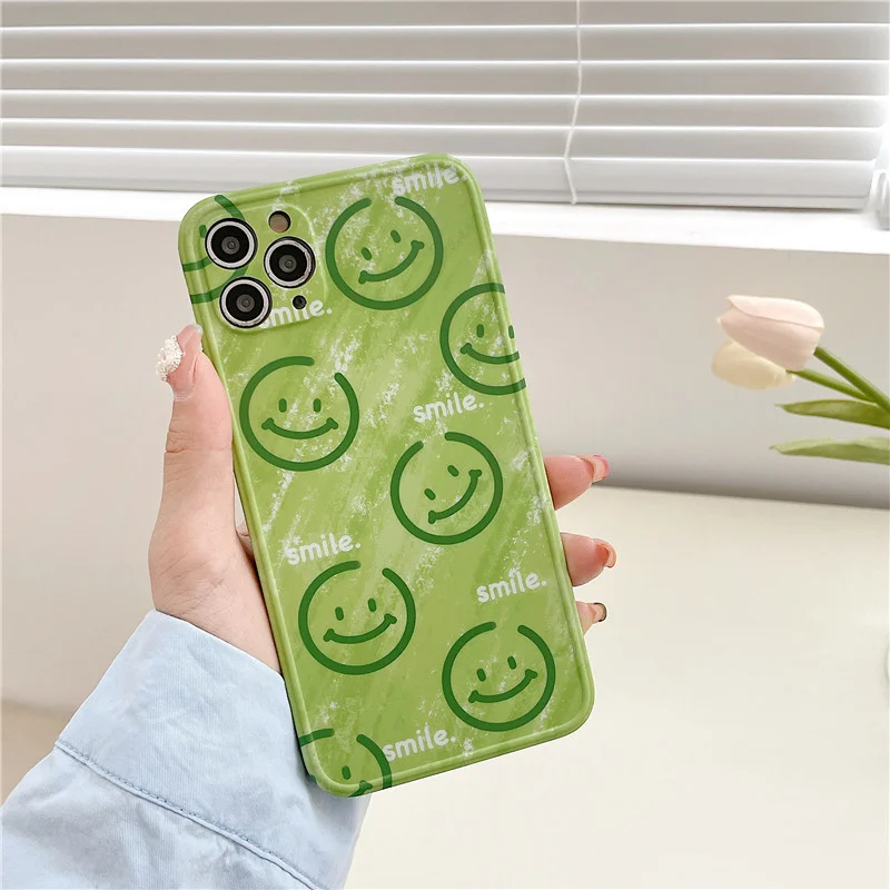

Summer green graffiti smiling face XR for iphone 13 pro case 11 for iphone12 / xsmax soft 8plus