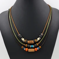 new retro bohemian summer national style fashion beach multi layer colorful wooden bead womens necklace sweater chain wholesale