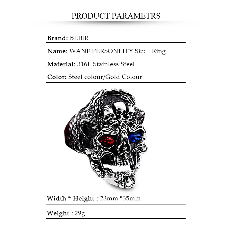 Байер новый магазин 316L Нержавеющая сталь три черепа Хэллоуин вечерние Мужские