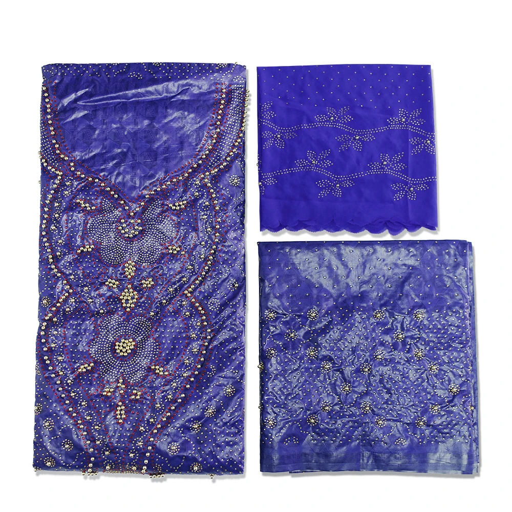 

3+2+2 Yards African Bazin Riche Lace With Beads And Stones Fabrics 2020 Latest Collar Design Purple Bazin Brode Laces Fabrics