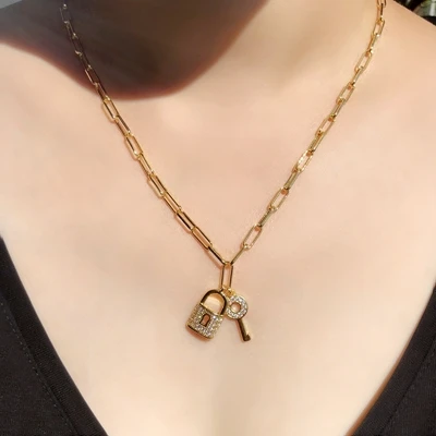 B Only one necklace Роскошный небольшой замок с ключом Ювелирные наборы кубический цирконий кулон колье ожерелье золотые цветные браслеты наборы для женщин панк вечерние ювелирные изделия - Окраска металла: B Only one necklace