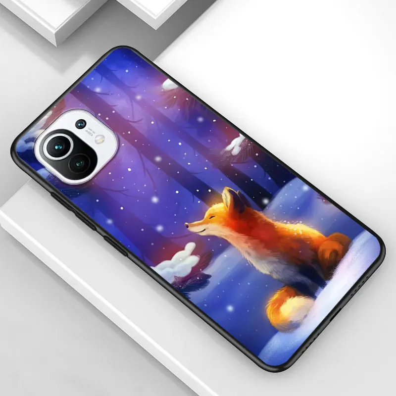 

The Little Prince Cute Fox for Xiaomi Mi 11 10T Note 10 Ultra 5G 9 9T SE 8 A3 A2 A1 6X Pro Play F1 Lite 5G Black Phone Case