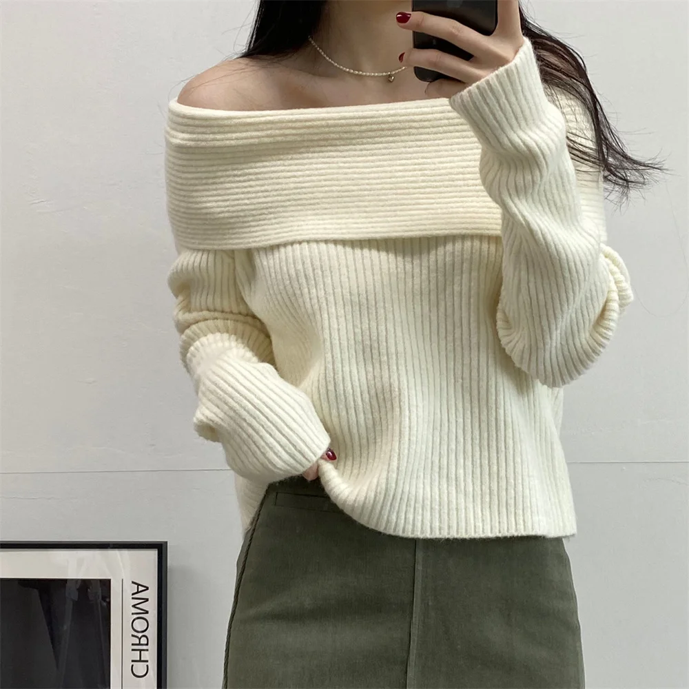 

HziriP Party Off Shoulders Sexy Knitted Women Sweaters New Casual 2022 Thicken Slim Korean Pullovers Outwear Hot OL Jumpers