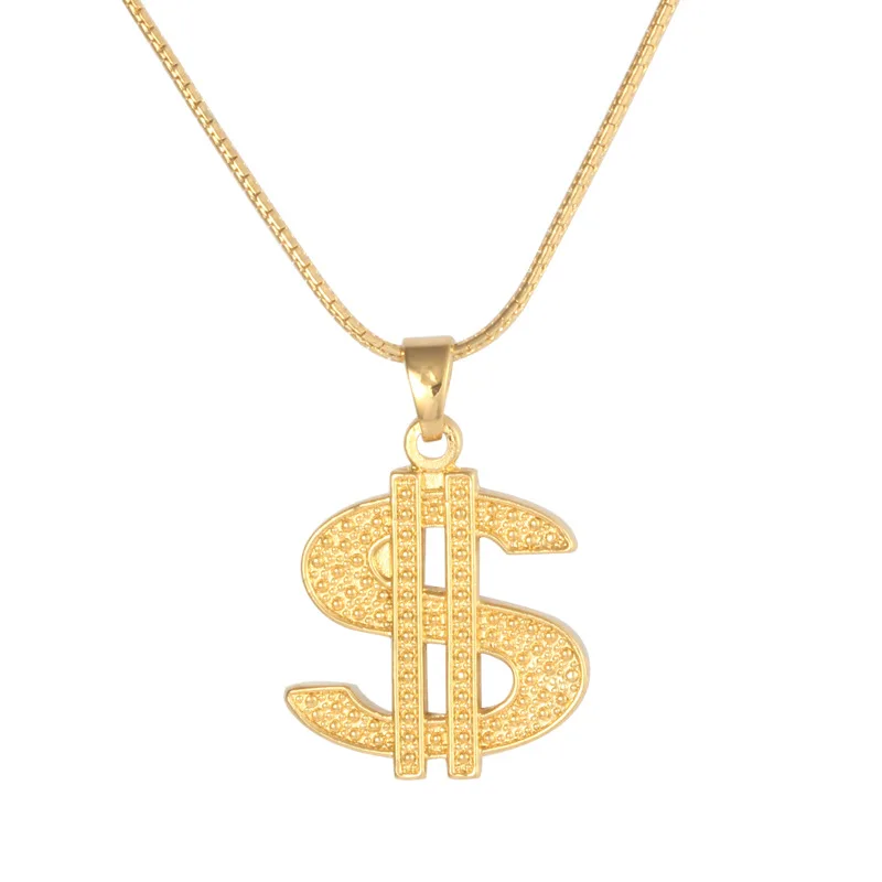

European And American Style Hot-selling Necklaces Men's And Women's 18K Gold-plated Copper Jewelry Hip Hop Dollar Pendant