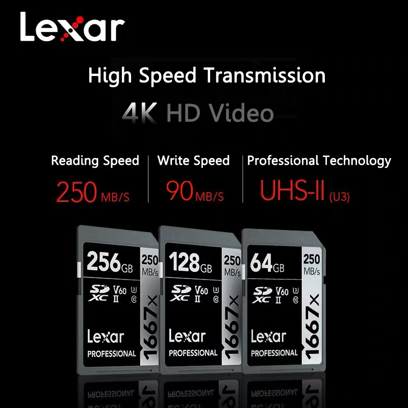 Lexar Профессиональный 1667x SDXC UHS II sd карты объемом 64 Гб 128 256 250 МБ/с. Мощный высокой