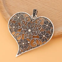 5pcslot large filigree flower heart tibetan silver charms pendants for necklace jewelry making accessories