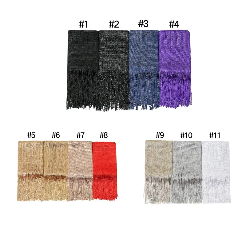 Блестящий полиэфирный шарф с люрексом простая шаль кисточками Простые Длинные