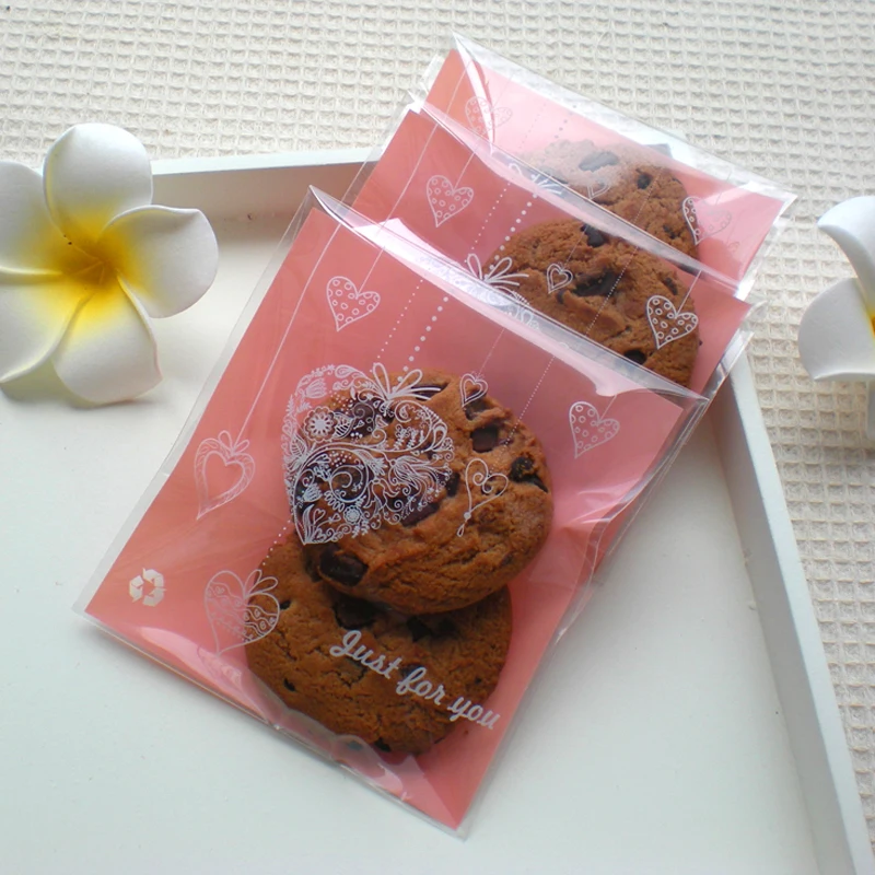 100 шт розовые самоклеящиеся пластиковые пакеты для конфет Cooike упаковка