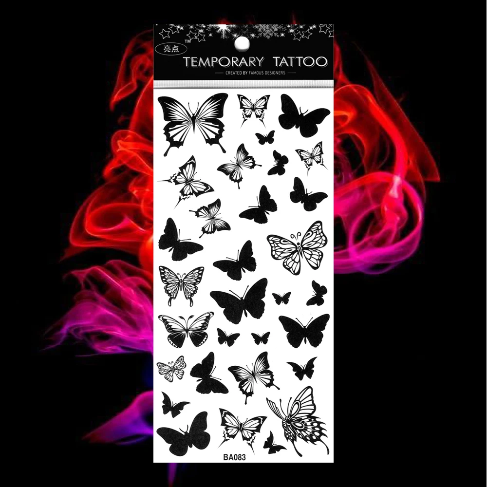 

5PCS / Set Feather Hand Tattoo Letter Tatoo Temporaire Femme Note Sticker Butterfly Temporales Mujer Gun Temporary Skull Homme
