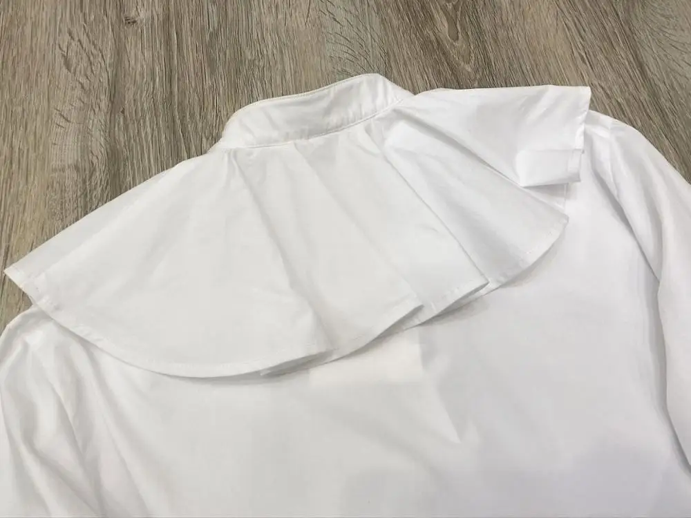 

Ruffles Stand Collar Collar Women OL Shirt Long Sleeve Simple White Lady Office Wear Blouse And Top New