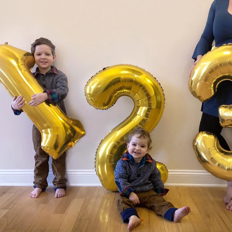 32/40 дюймов Роза Золотое серебряное число Фольга воздушные шары Большие Гелиевые