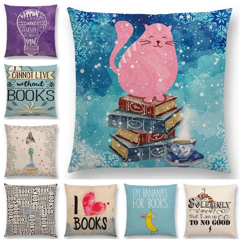 

Time To Read Books Sofa Pillow Case Decorative Letters Cushion Cover Study Series Cotton Linen Pattern Cover 45x45 cojín terraza