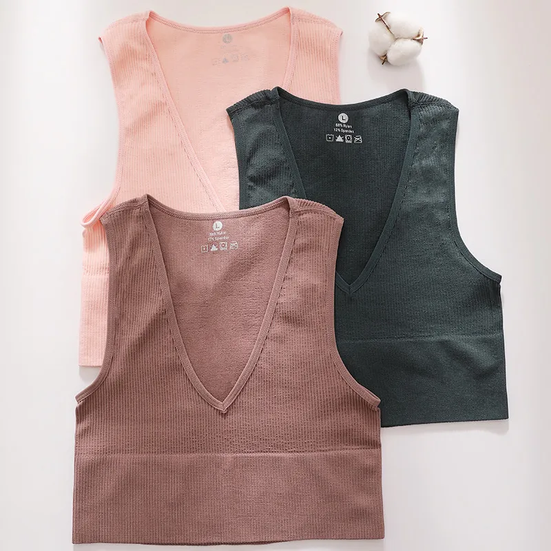 

Crop Top Women Vintage Seamless Underwear Sexy Lingerie Bralette Female Sports Vest Harajuku Deep V Neck Camis Camisole