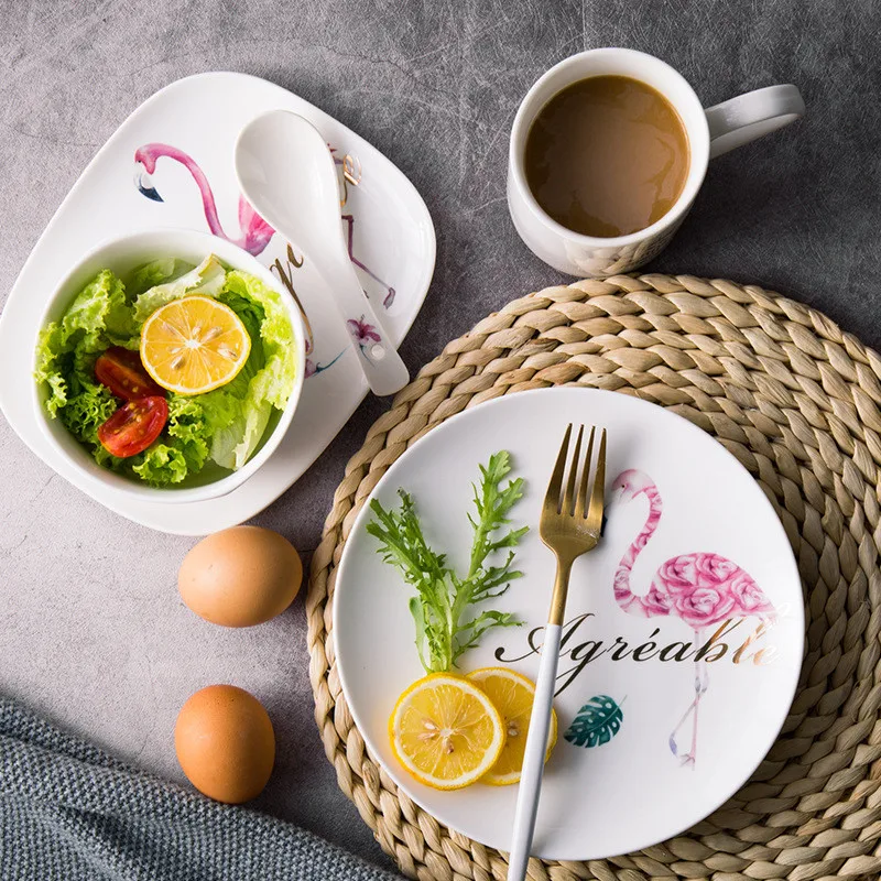 Креативная керамическая посуда набор скандинавских цветов фламинго чаши для