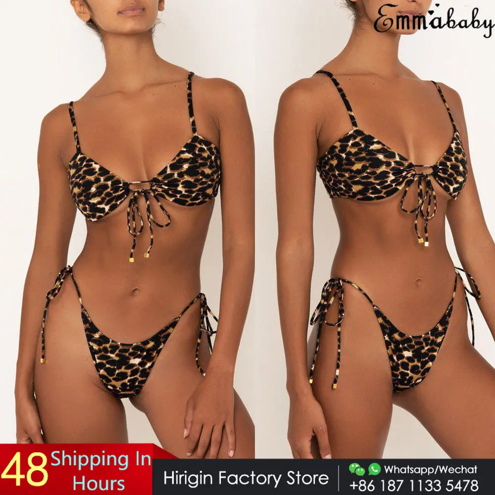 

Сексуальный леопардовый комплект бикини Hirigin, новинка 2019, стринги, бикини, женский купальник, бандажный купальник с чашками пуш-ап, женский к...