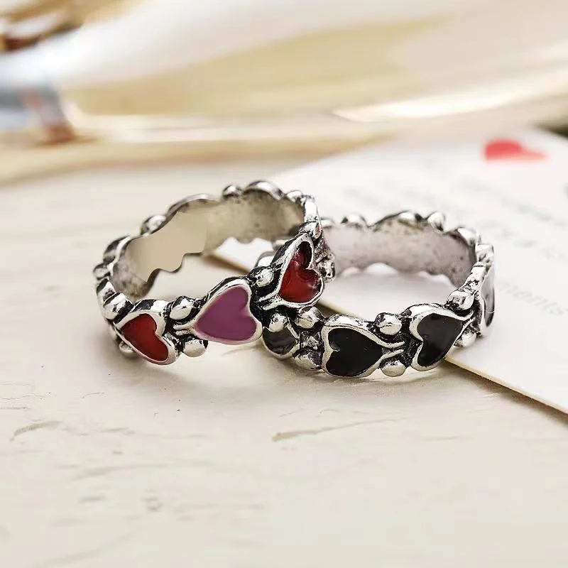 

Metal Punk Style Restoring Ancient Ways Is Red And Black Heart Chain Ring ring ring Women Wedding Jewelry Party Present