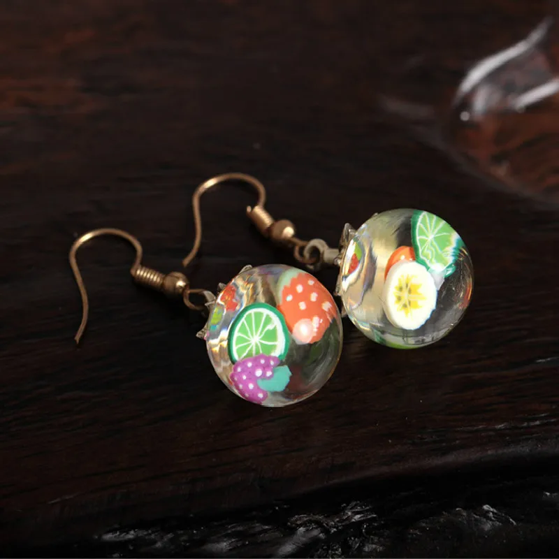 Креативные милые серьги подвески с фруктовым стеклянным шариком модные