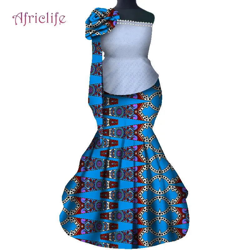 Women Evening Party Wedding Skirt Suit Sleeveless Shoulder Flower Pears Decoration Slim Top and Hip Floor-length Skirt  WY8045