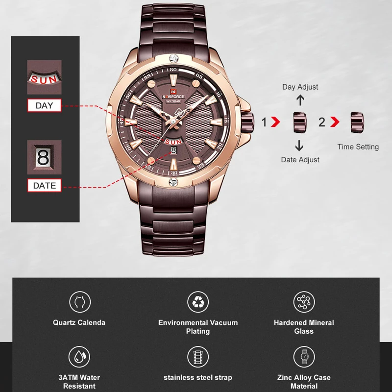 Часы наручные NAVIFORCE Мужские кварцевые модные роскошные брендовые