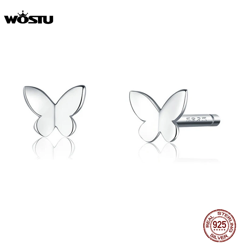 WOSTU Новое поступление 925 пробы серебряные серьги гвоздики с маленькой бабочкой