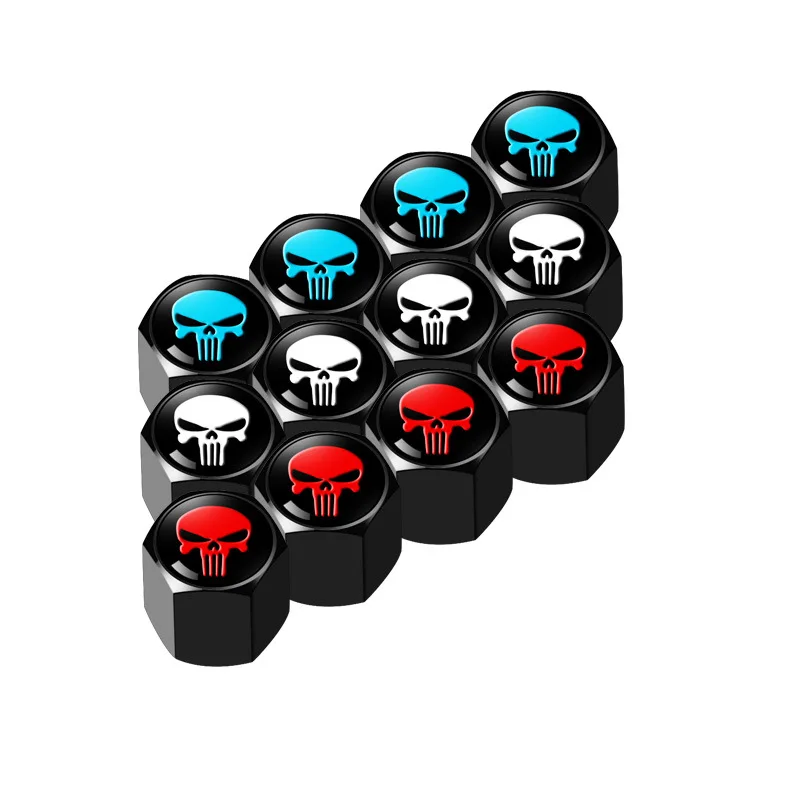 

4 Pcs/Set Car Universal Tire Valve Cap Aluminum Alloy Ghost Head Skull Anti-theft Anti-leakage Tire Cap Valve Core Cap