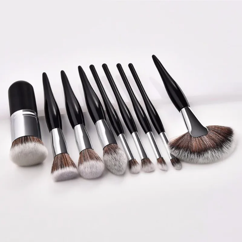 07 . 9pcs black 4 шт. или 9 шт. набор косметических инструментов кисти для макияжа пухленькая кисть/пламя/плоская головка/микро-кисть 2 цвета румяна Тональная основа консилер - Handle Color: 07 . 9pcs black