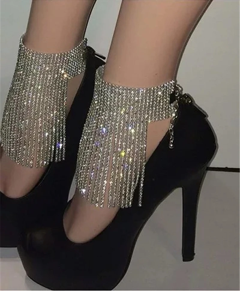 

1 шт. полная стразы роскошные кисточки регулируемые лодыжки цепочка для ног Ювелирные изделия для женщин кристаллические браслеты на лодыж...