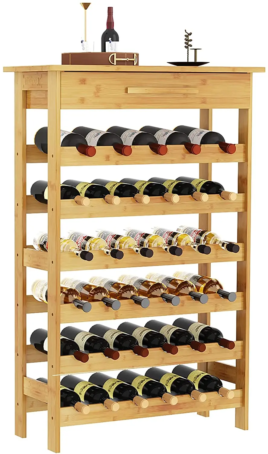 

6/7 Layer Bamboo Wine Storage Rack Red Wine Glass Bottle Display Shelves Practical Floor Type With Drawer Holder Bar Decorative