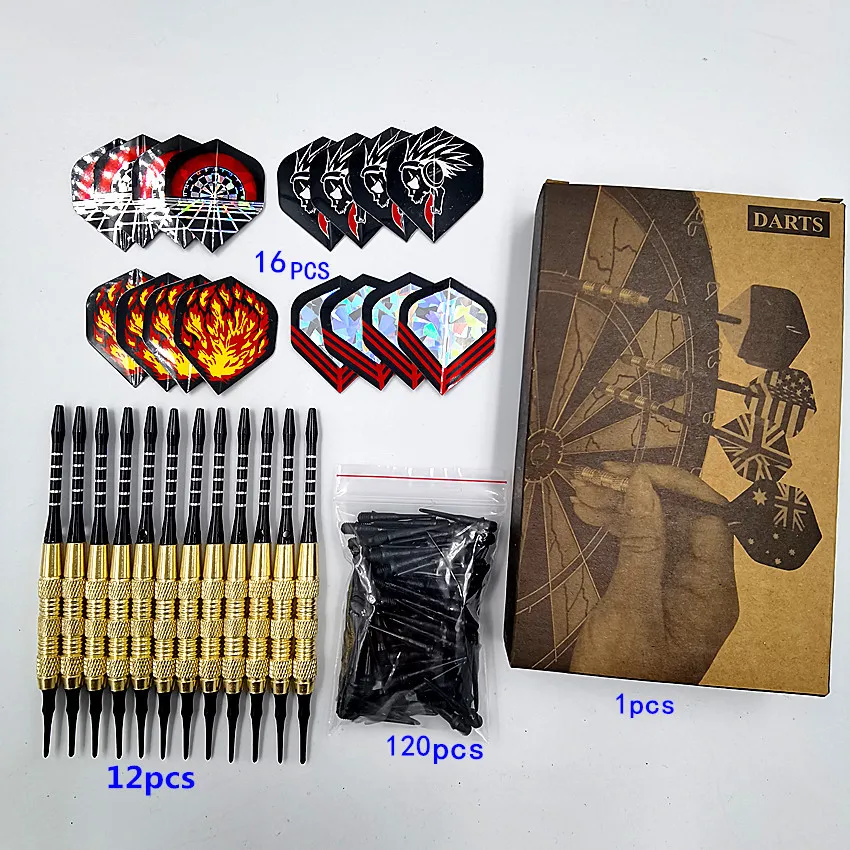 

12pcs Dart Set 18gsoft Tipped Safety Darts Aluminum Alloy Dart Rod Darts Plastic Dart 120 Dart Tips 16 Flights with Box for Gift